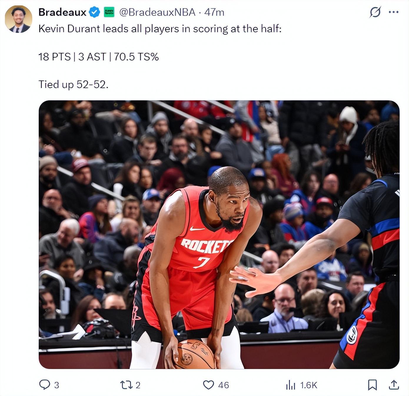 背靠背两战68分燃尽了！37岁KD不足24小时鏖战85分钟：火箭又啃老